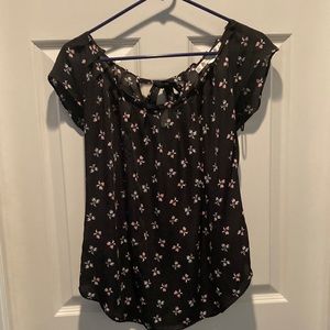 Lauren Conrad Sheer Bow-Print Blouse w/ Tie-Back